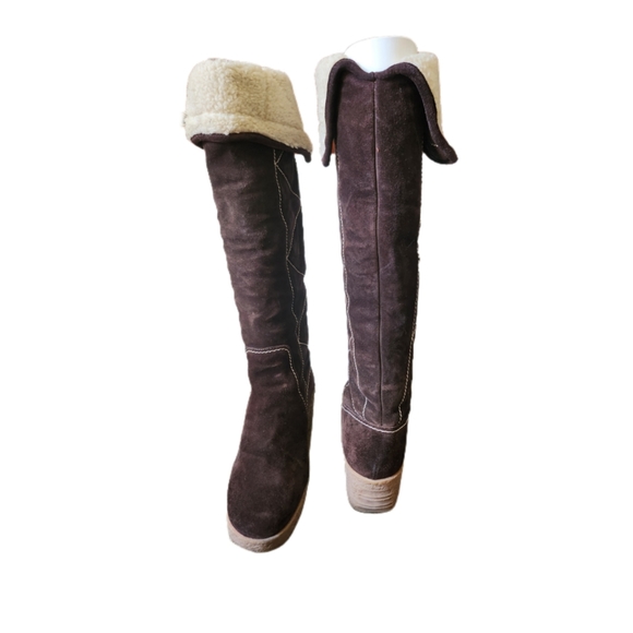 MICHAEL KORS "CROSBY" BROWN SUEDE KNEE HIGH WEDGE HEEL BOOTS - Picture 6 of 8